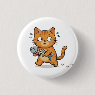 Badge Rond 2,50 Cm Bouton de Chat Surpris Tenant un Poisson