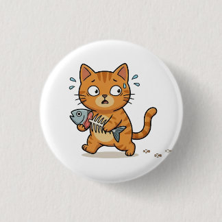 Badge Rond 2,50 Cm Bouton de Chat Surpris Tenant un Poisson