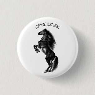 Badge Rond 2,50 Cm Bouton de cheval sauvage noir droit avec texte per