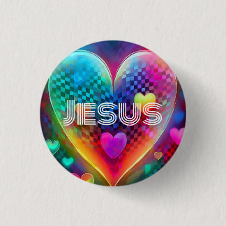 Badge Rond 2,50 Cm Bouton de coeur de Jésus Techno