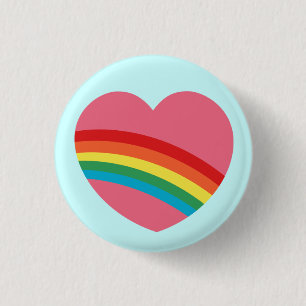 Badge Rond 2,50 Cm bouton de coeur de l'arc-en-ciel 80s
