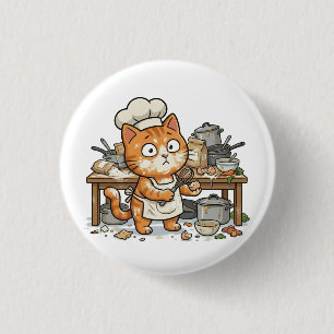 Badge Rond 2,50 Cm Bouton de cuisine désordonnée de chat de chef drôl