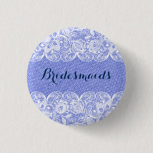 Badge Rond 2,50 Cm Bouton de demoiselles d'honneur en faux lin bleu 2