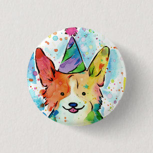 Badge Rond 2,50 Cm Bouton de fête d'anniversaire de Corgi