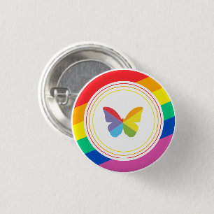 Badge Rond 2,50 Cm Bouton de fierté LGBTQ+ Papillon Arc-en-ciel