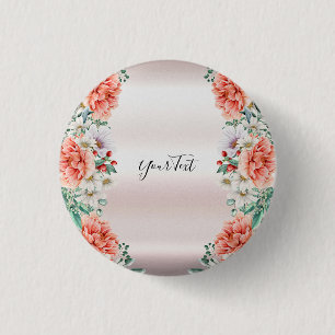 Badge Rond 2,50 Cm Bouton de fleur de pivoine à l'aquarelle