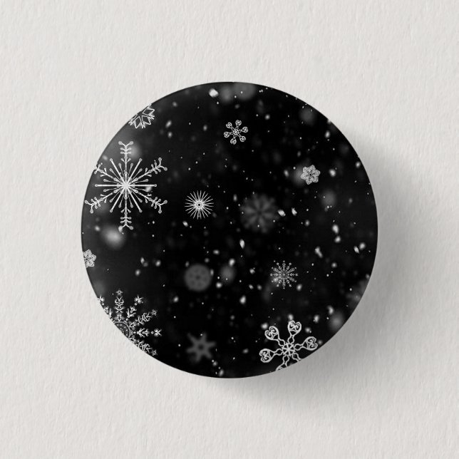 Badge Rond 2,50 Cm bouton de flocons de neige noir et blanc (Devant)