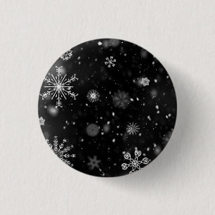 Badge Rond 2,50 Cm bouton de flocons de neige noir et blanc