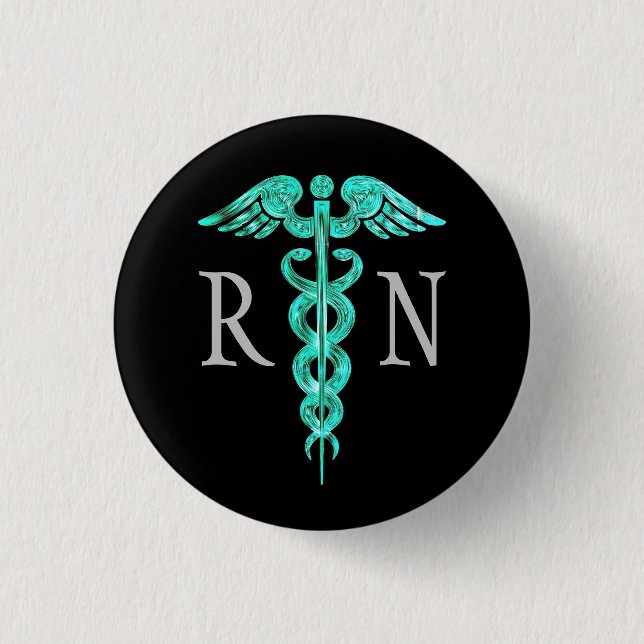 Badge Rond 2,50 Cm Bouton de gris de caducée de turquoise (Devant)