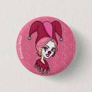 Badge Rond 2,50 Cm Bouton de Jester Ruban Rose (Petit)