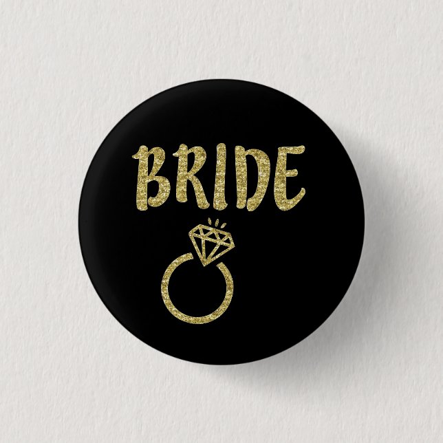 Badge Rond 2,50 Cm Bouton de jeune mariée de parties scintillantes (Devant)