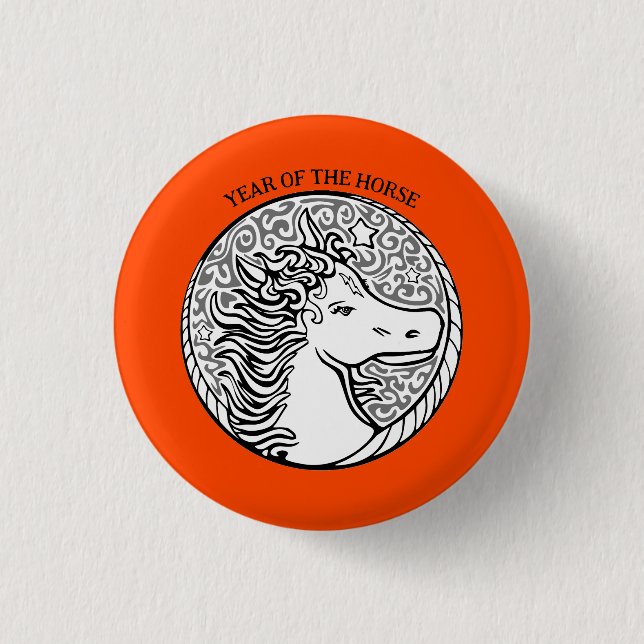 Badge Rond 2,50 Cm Bouton de l'année du Cheval de Feu (Devant)