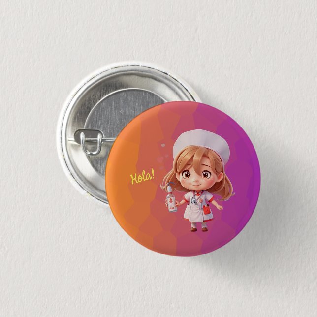 Badge Rond 2,50 Cm Bouton de l'Infirmière mignonne Espagnol (Devant & derrière)