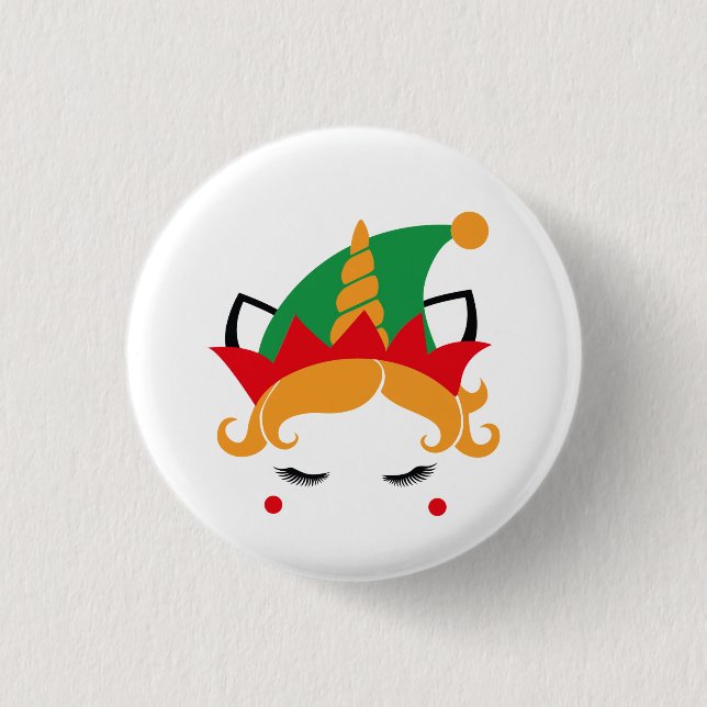 Badge Rond 2,50 Cm Bouton de lutin licorne de Noël joyeux (Devant)