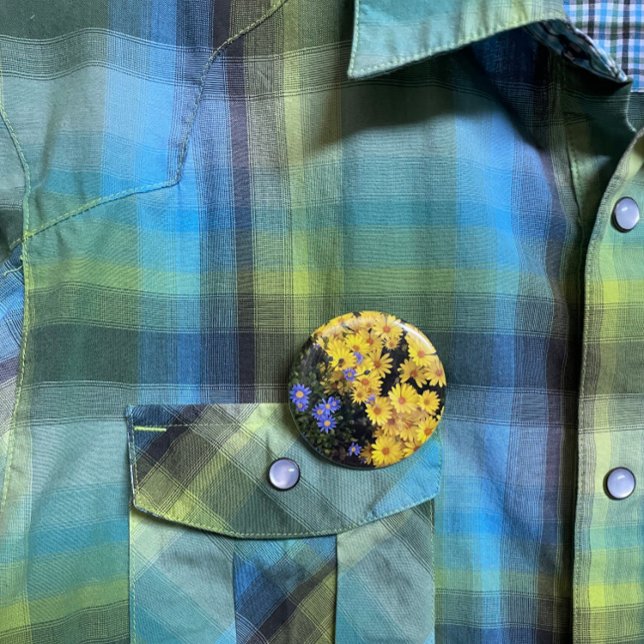 Badge Rond 2,50 Cm Bouton de marguerites jaunes et violettes (Créateur téléchargé)