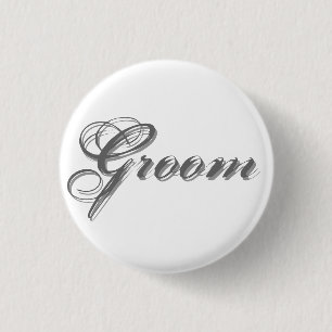 Badge Rond 2,50 Cm Bouton de marié blanc et gris classique et élégant