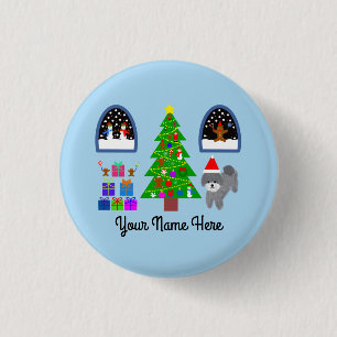 Badge Rond 2,50 Cm Bouton de Noël #4 pour caniche gris