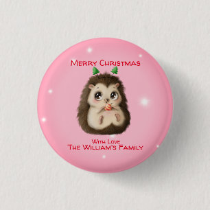 Badge Rond 2,50 Cm Bouton de Noël imprimé de Hérisson mignon