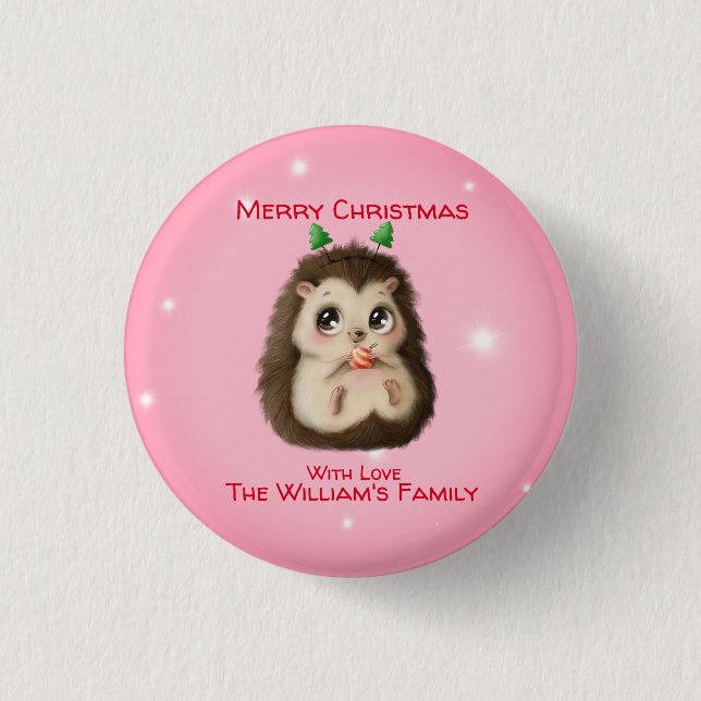 Badge Rond 2,50 Cm Bouton de Noël imprimé de Hérisson mignon (Devant)