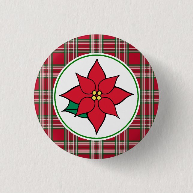 Badge Rond 2,50 Cm Bouton de Noël Poinsettia Pin (Devant)