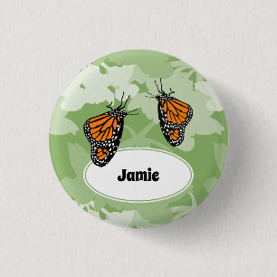 Badge Rond 2,50 Cm Bouton de nom floral vert du papillon Monarque mig