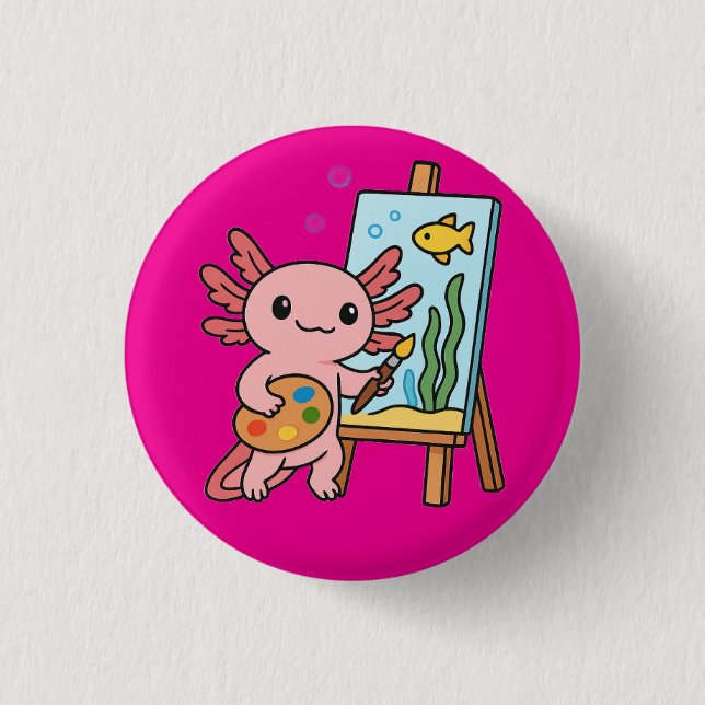 Badge Rond 2,50 Cm Bouton de peinture de l'artiste mignon Axolotl (Devant)