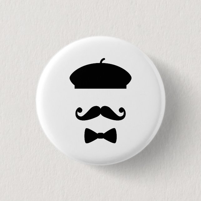 Badge Rond 2,50 Cm Bouton de pictogramme de moustache et de béret (Devant)