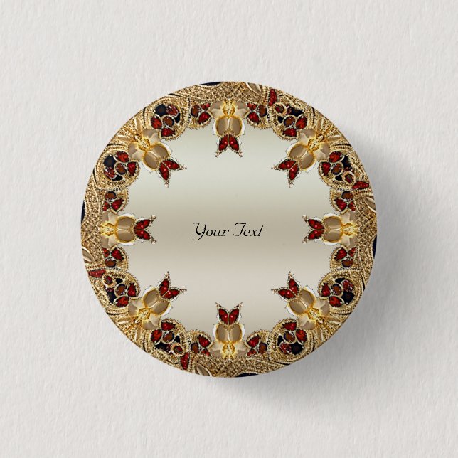 Badge Rond 2,50 Cm Bouton de pierre rouge à fleurs dorées (Devant)