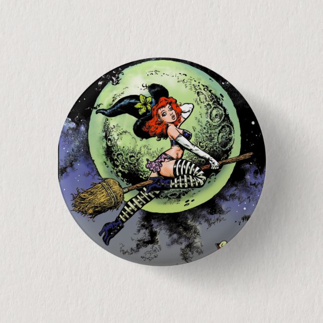 Badge Rond 2,50 Cm Bouton de pin-up de sorcière (Devant)