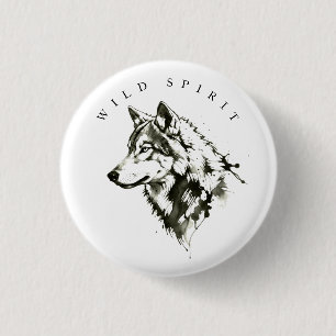 Badge Rond 2,50 Cm Bouton de portrait de loup noir et blanc