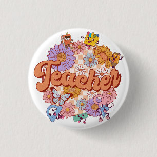 Badge Rond 2,50 Cm Bouton de professeur de fleurs coloré rétro