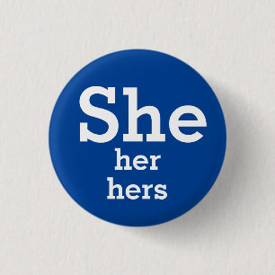 Badge Rond 2,50 Cm Bouton de pronoms Elle, Elle, Ses