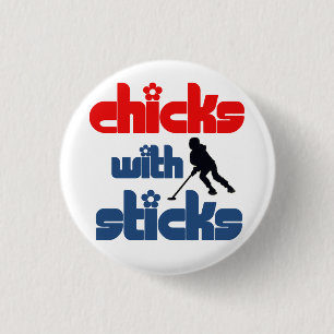 Badge Rond 2,50 Cm Bouton de Ringette - "poussins avec des bâtons "