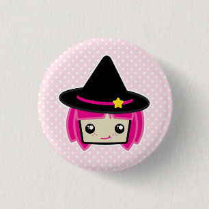 Badge Rond 2,50 Cm Bouton de sorcière Kawaii Pink Haired