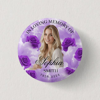 Badge Rond 2,50 Cm Bouton de souvenir funéraire de roses de ciel viol
