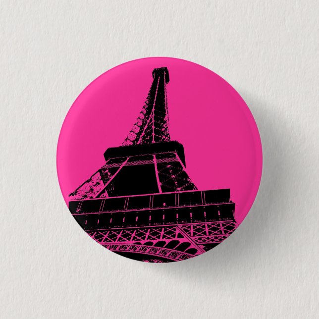 Badge Rond 2,50 Cm Bouton de Tour Eiffel dans le rose (Devant)