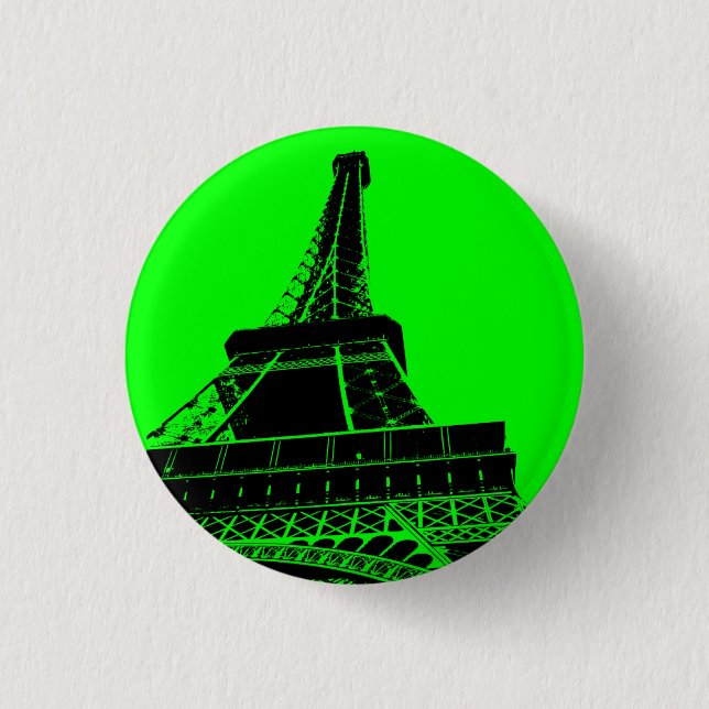Badge Rond 2,50 Cm Bouton de Tour Eiffel en vert (Devant)