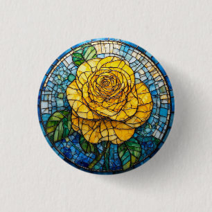 Badge Rond 2,50 Cm Bouton de verre coloré de rose jaune Cadeau floral