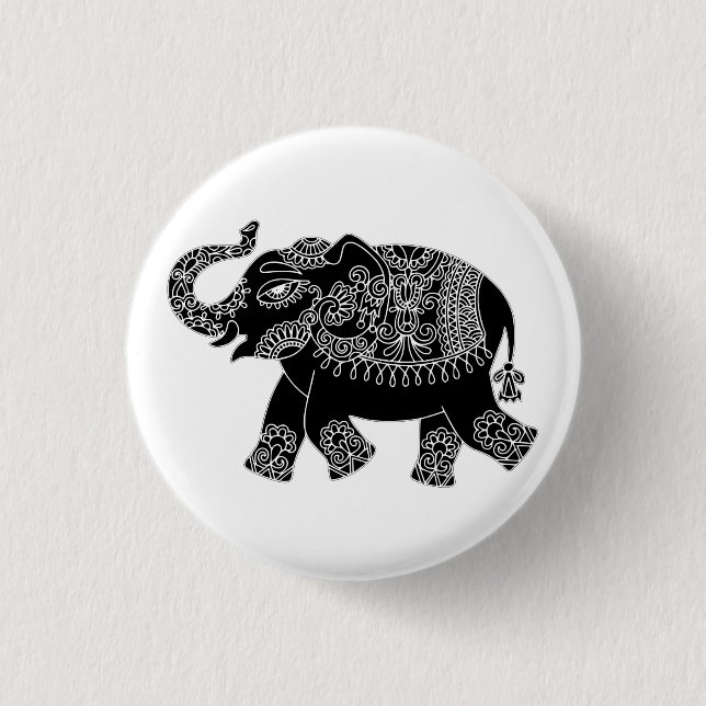 Badge Rond 2,50 Cm Bouton d'éléphant Mehedi Floral (Devant)
