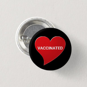 Badge Rond 2,50 Cm Bouton d'épingle blanc noir au coeur rouge vaccin