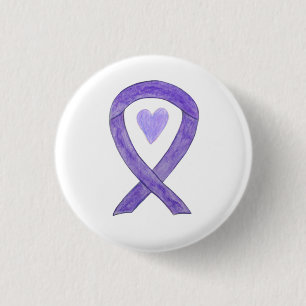 Badge Rond 2,50 Cm Bouton d'épingle d'art du coeur Lavender Awareness