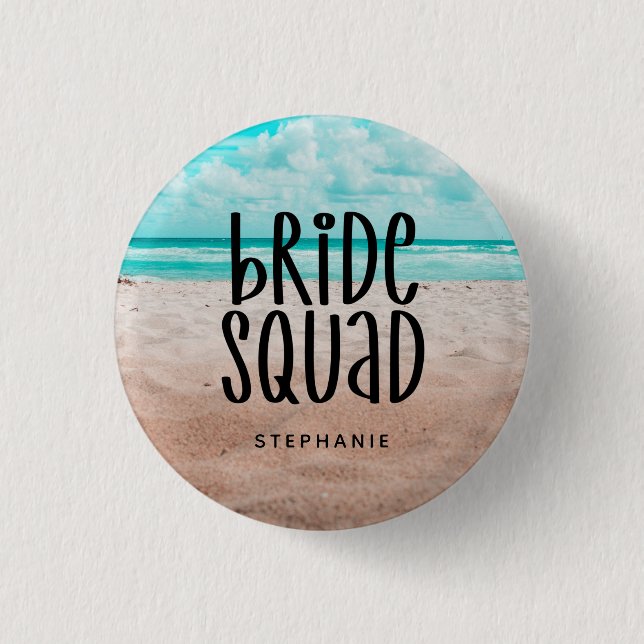 Badge Rond 2,50 Cm Bouton d'équipe de mariée de plage personnalisée (Devant)