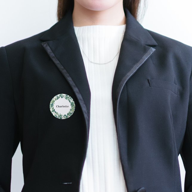 Badge Rond 2,50 Cm Bouton d'étiquette de nom de verdure d'eucalyptus (Créateur téléchargé)