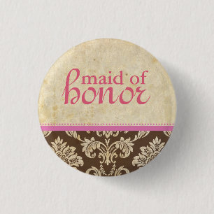 Badge Rond 2,50 Cm Bouton d'honneur de la femme de ménage Brown rose