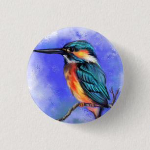 Badge Rond 2,50 Cm Bouton d'oiseau Kingfisher - Peinture