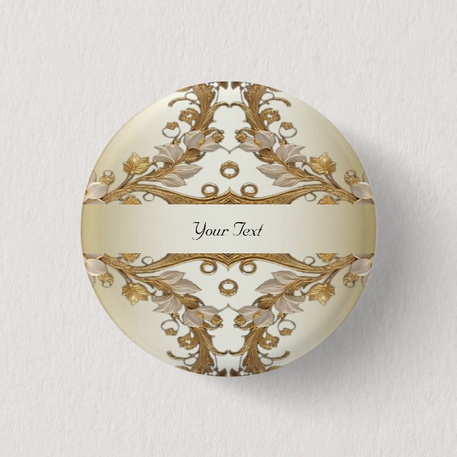 Badge Rond 2,50 Cm Bouton Doré Décoratif Fleurs Blanches (Devant)