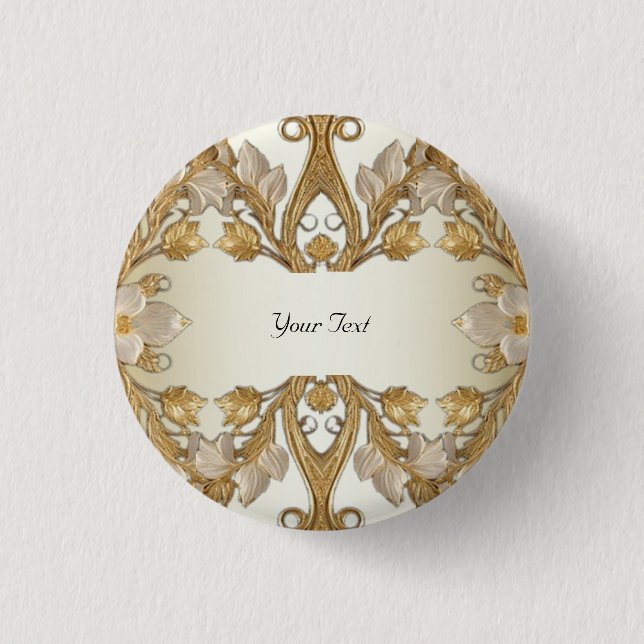 Badge Rond 2,50 Cm Bouton Doré Décoratif Fleurs Blanches (Devant)