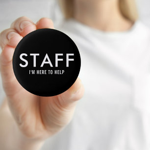 Badge Rond 2,50 Cm Bouton du personnel noir ici pour aider