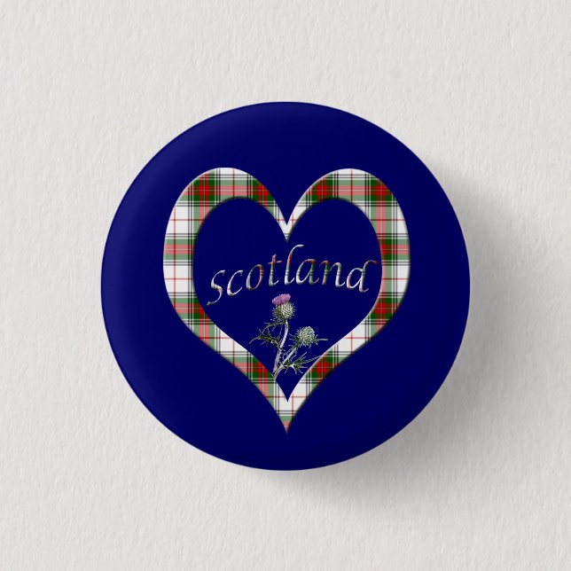 Badge Rond 2,50 Cm Bouton écossais de chardon de coeur de tartan (Devant)