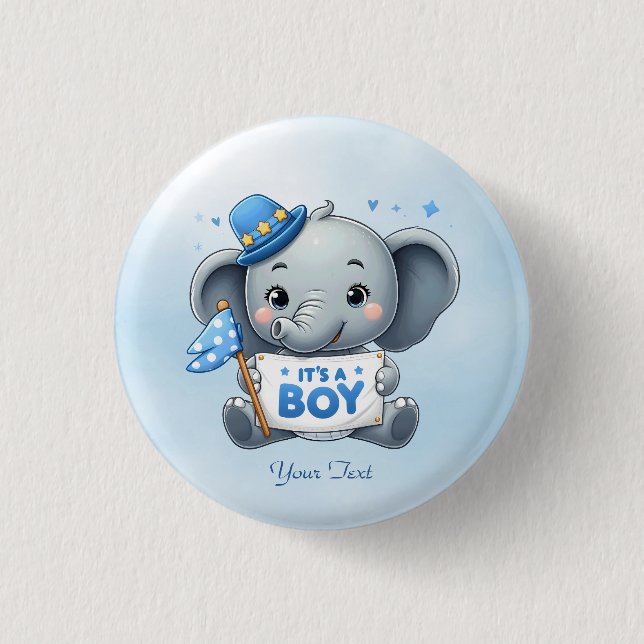 Badge Rond 2,50 Cm Bouton Eléphant Bleu (Devant)